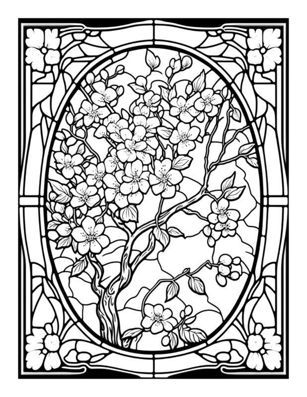 Free Flower Stained Glass Coloring Page Free Coloring Adventure