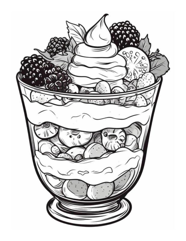 Free Printable Berries And Cream - Dessert Coloring Page For Kids And ...