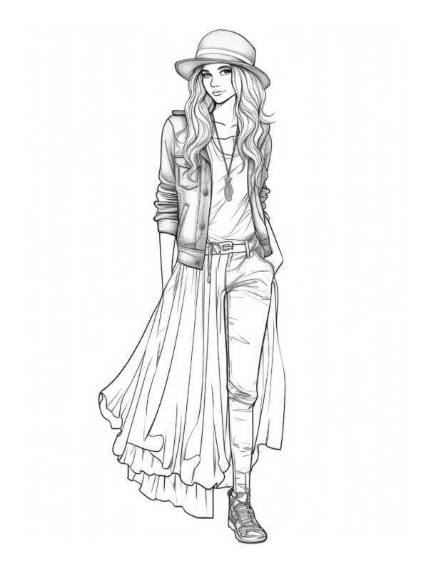 Free Printable Free-Spirited- Fashion Coloring Page For Kids And Adults