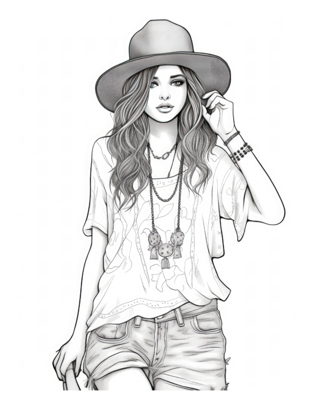 Free Printable Free-Spirit Finesse- Fashion Coloring Page For Kids And ...