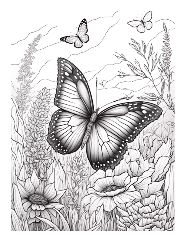 Free Butterfly Garden Coloring Page 43 | Free Coloring Adventure