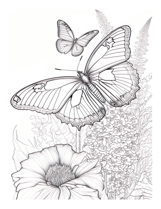 Free Butterfly Garden Coloring Page 81 | Free Coloring Adventure