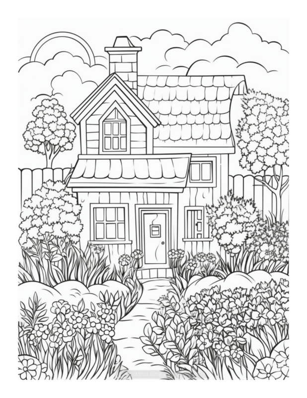 Free Printable Serene Retreat -Country Cottage Coloring Page For Kids ...