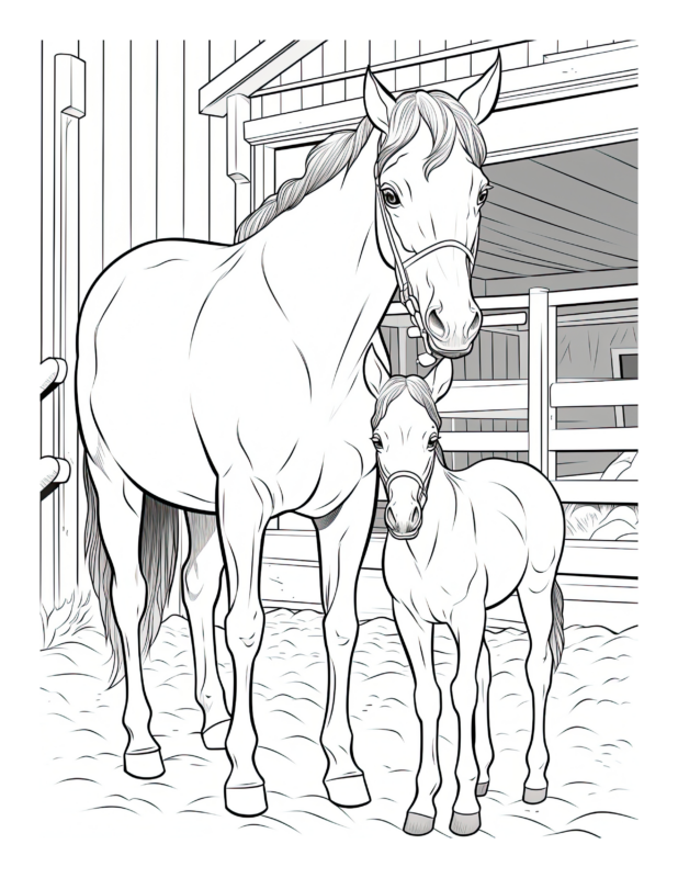 Tender Bonds - Free Horse And Baby Coloring Page | Free Coloring Adventure