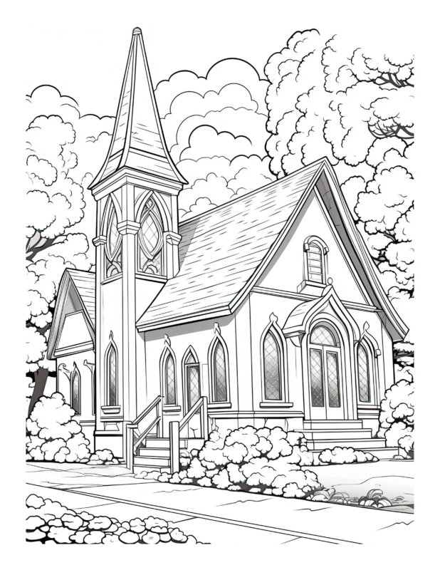 Free Printable Steeple Retreat - Church Coloring Page For Kids And Adults