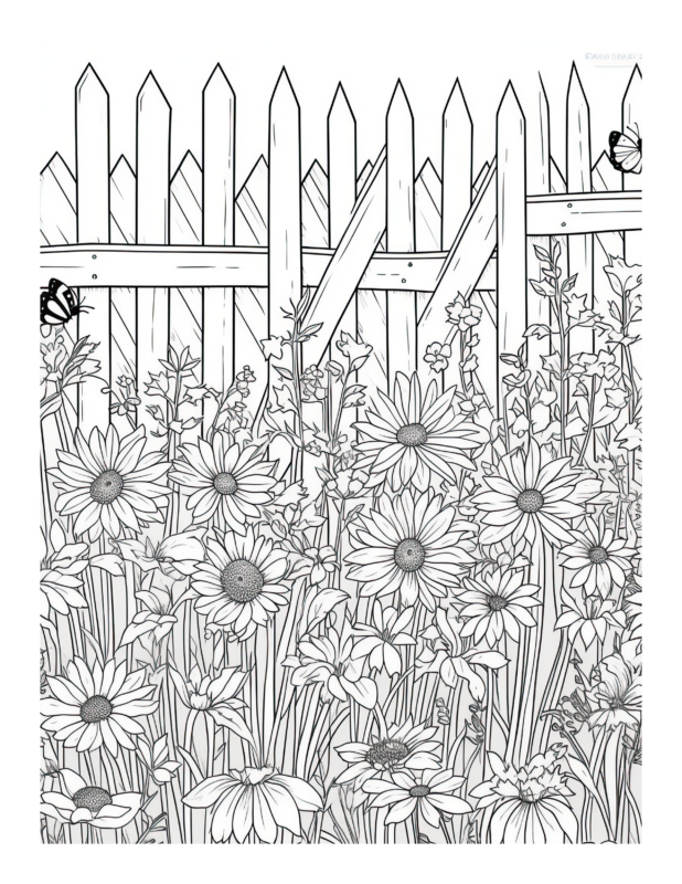 Free Printable Rustic Fence Scene - Daisy Coloring Page For Kids And Adults