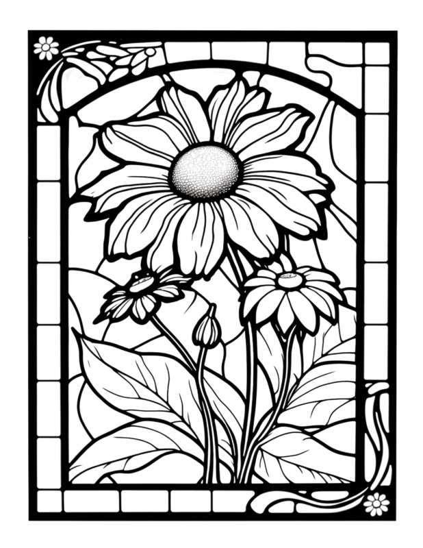 Stained Glass Blooms - Free Daisy Flower Stained Glass Coloring Page ...