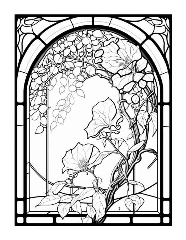 Free Printable Free Flower Stained Glass Coloring Page 15 For Kids And ...