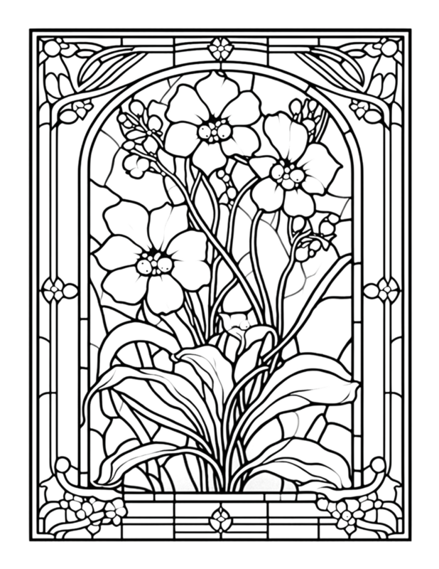 Free Flower Stained Glass Coloring Page 39 | Free Coloring Adventure