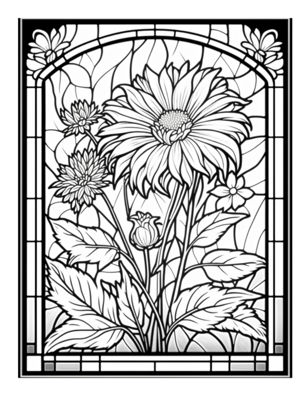 Free Printable Free Flower Stained Glass Coloring Page 49 For Kids And ...