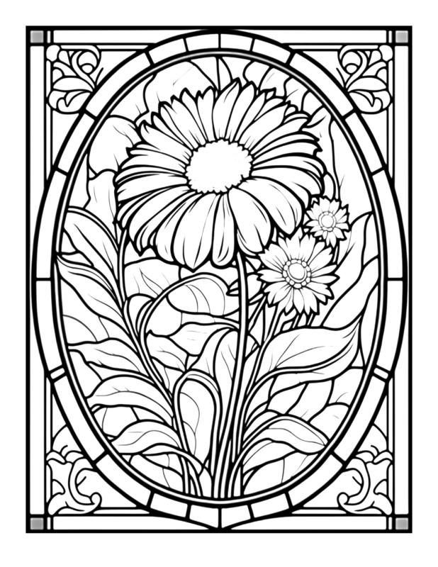 Free Flower Stained Glass Coloring Page 5 | Free Coloring Adventure