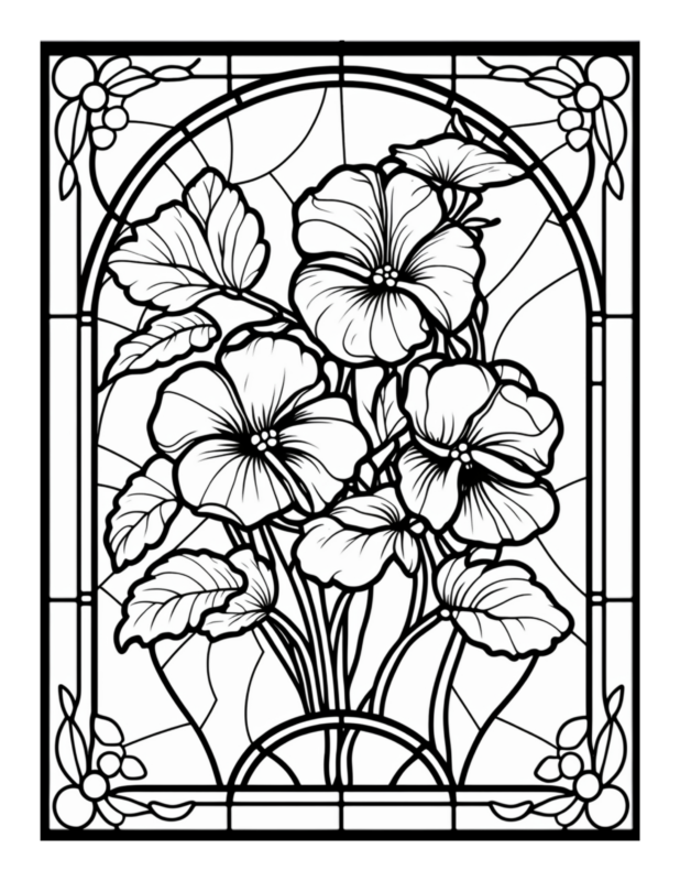 Free Flower Stained Glass Coloring Page 75 | Free Coloring Adventure