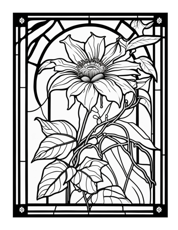 Free Flower Stained Glass Coloring Page 79 | Free Coloring Adventure