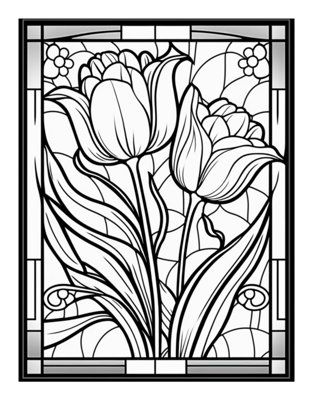 Free Flower Stained Glass Coloring Page 93 | Free Coloring Adventure