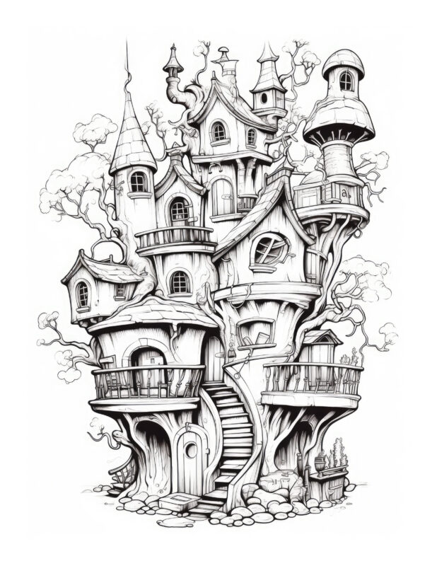 Free Printable Haunted Adventure - Tree House Coloring Page For Kids ...