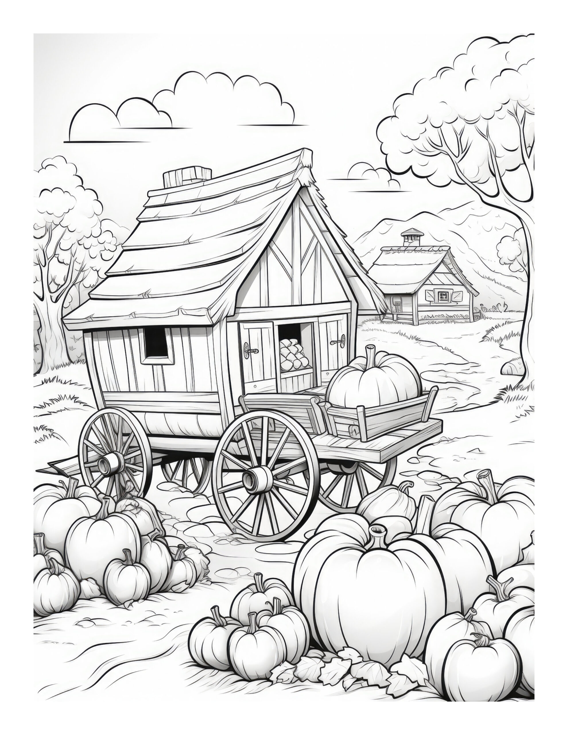 Free Printable Harvest Pumpkin Cart - Pumpkin Cart Coloring Page For ...