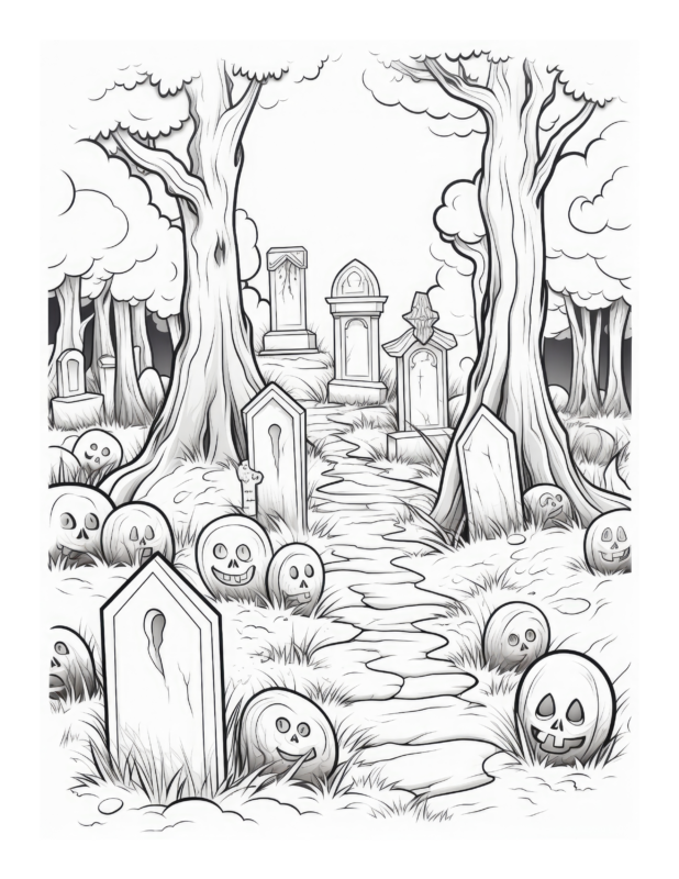 Free Printable Eerie Twilight - Graveyard Coloring Page For Kids And Adults