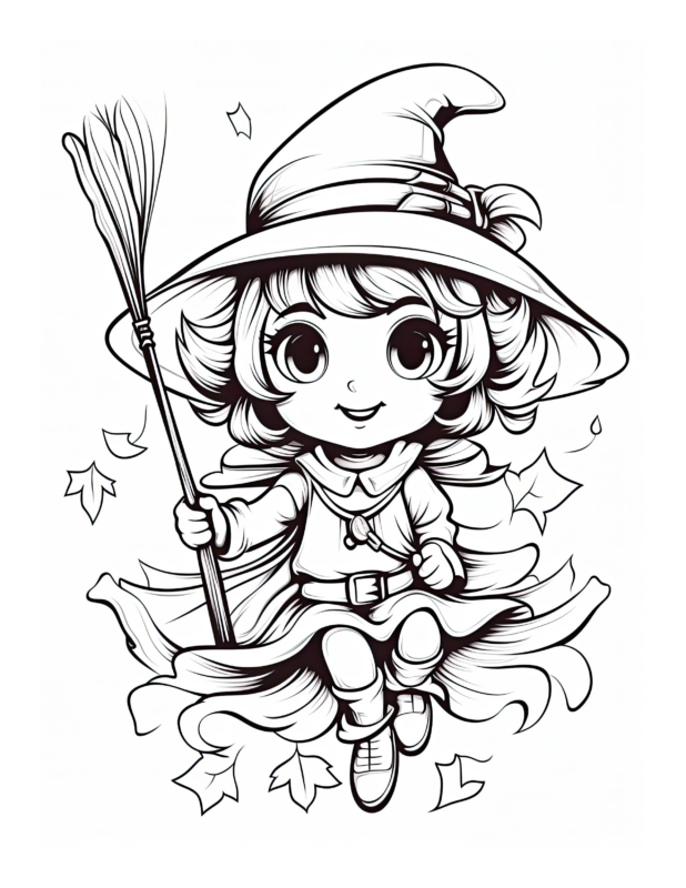 Free Printable Witchy Whimsy - Little Witch Coloring Page For Kids And ...