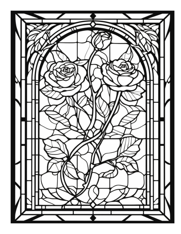 Free Printable Floral Elegance - Stained Glass Coloring Page For Kids ...