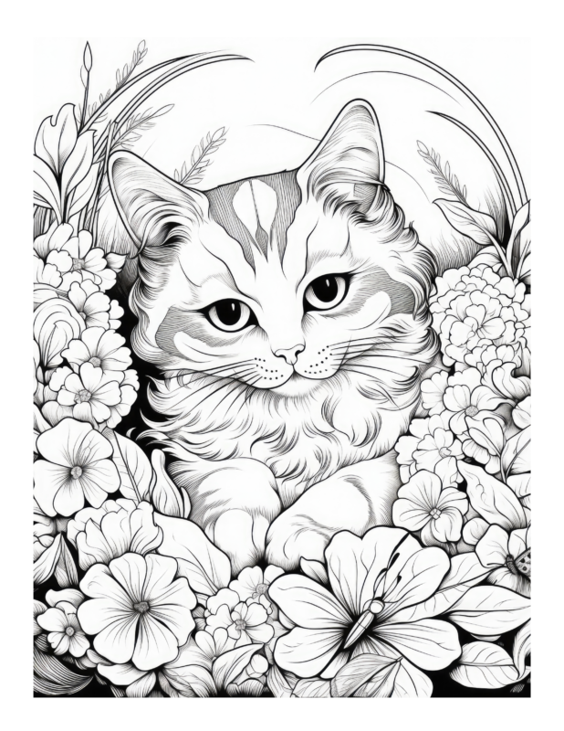 Free Printable Whimsical Hide And Seek - Cat Coloring Page For Kids And ...