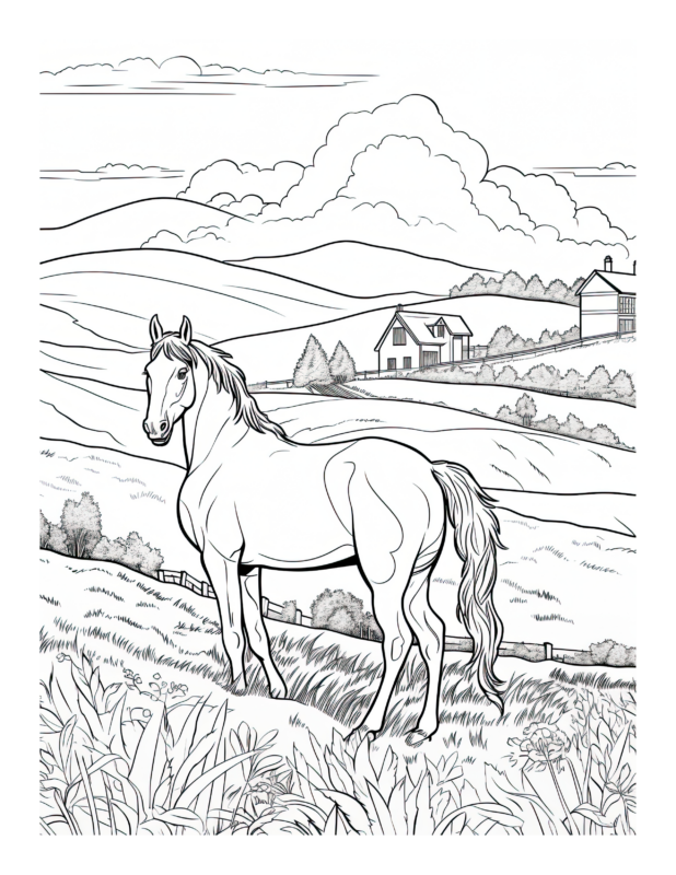 Free Printable Meadow Gallop - Horse Coloring Page For Kids And Adults