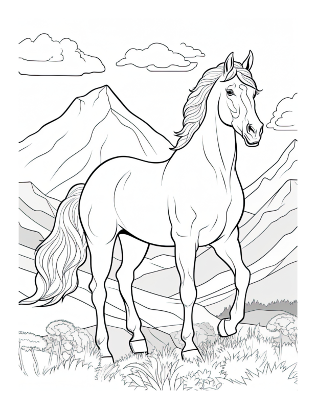 Mountain Majesty - Free Horse In Front Of Mountains Coloring Page ...