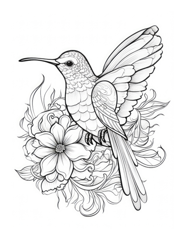Free Printable Eternal Dance - Flower Hummingbird Coloring Page For ...