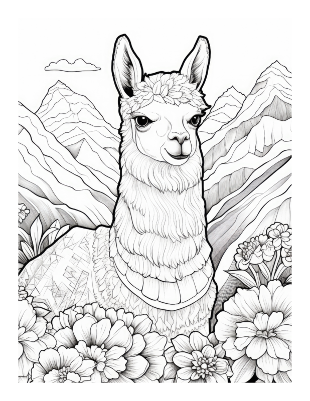 Free Printable Floral Llama Serenity - Llama Flowers Coloring Page For ...
