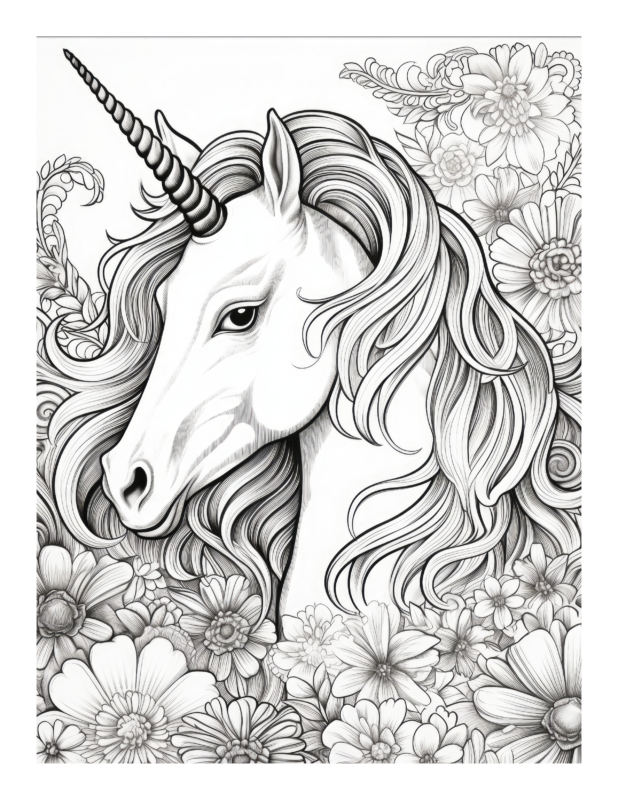 Free Printable Unicorn And Flowers Coloring Page For Kids And Adults