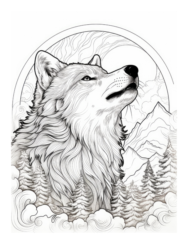 Free Printable Lunar Serenade - Wolf Coloring Page For Kids And Adults