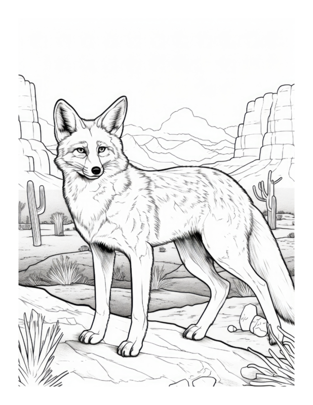 Majestic Sands - Free Desert Wolf Coloring Page | Free Coloring Adventure