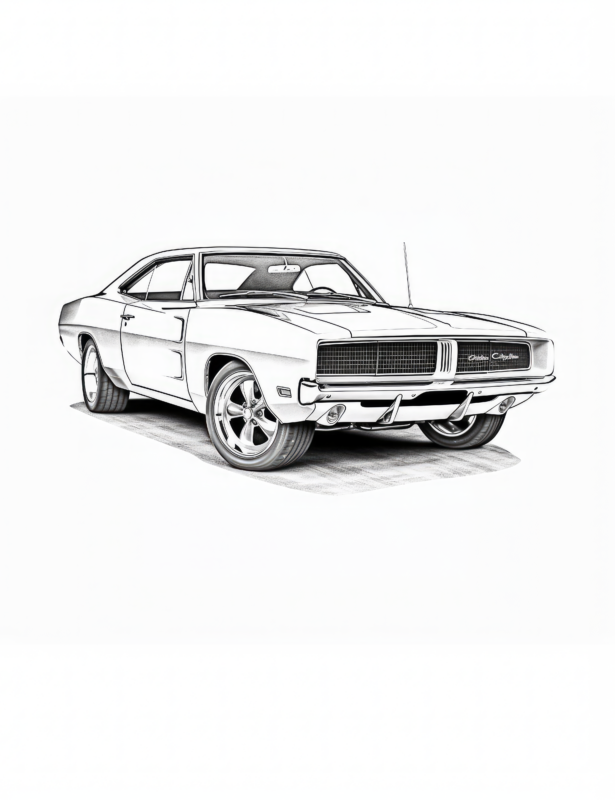 1969 Dodge Charger RT Coloring Page - Free Printable