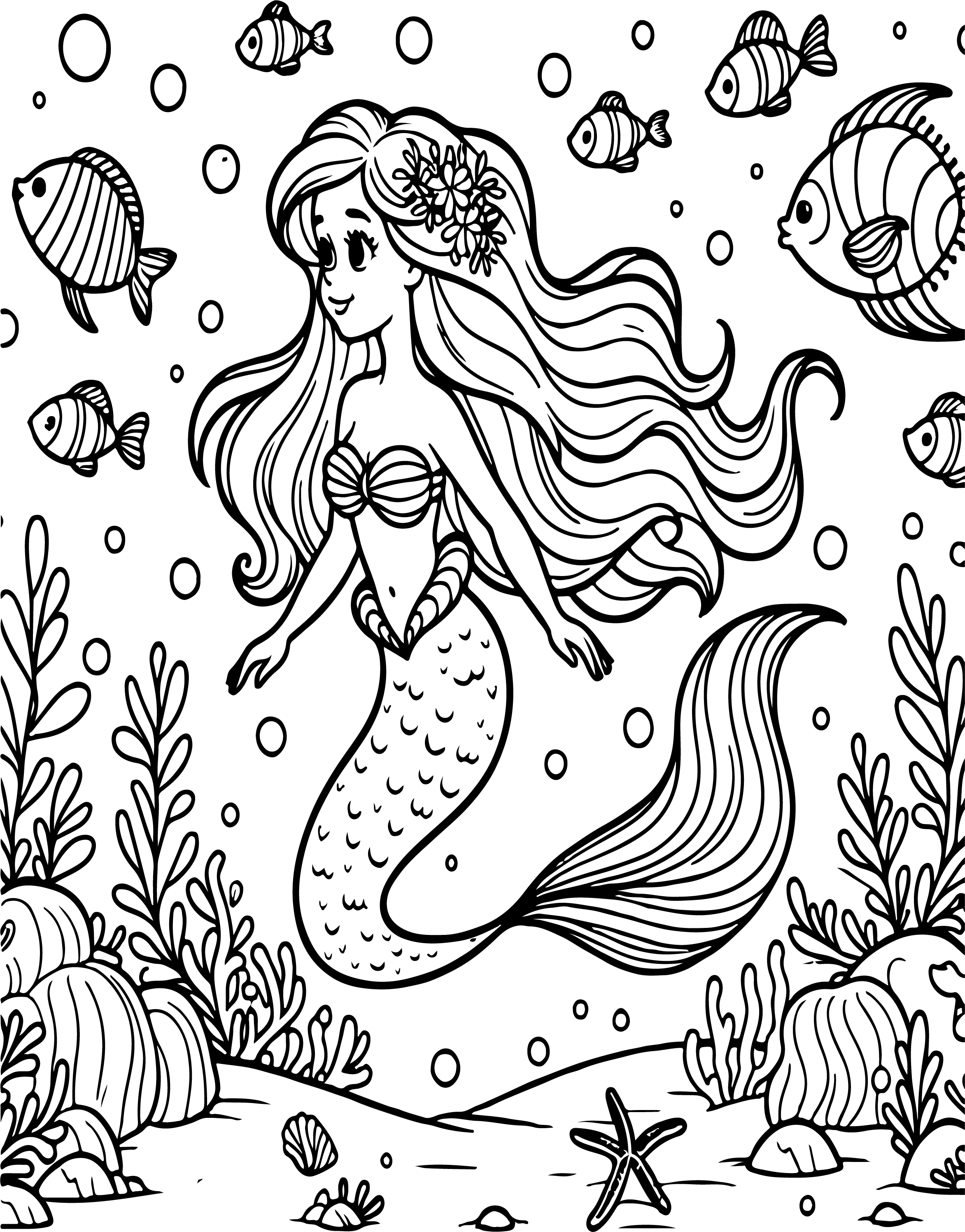 Free Printable Little Mermaid Coloring Page For Kids And Adults